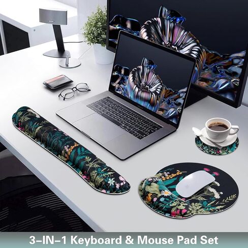 Mouse Pad with Wrist Rest Set, 3-in-1 Wrist Support Mouse Pad Set, Floral | Gaming MousePad with Anti-Skid Base,Ergonomic Mouse Pad,Memory Foam Keyboard Gel Wrists Rest in Saudi Arabia