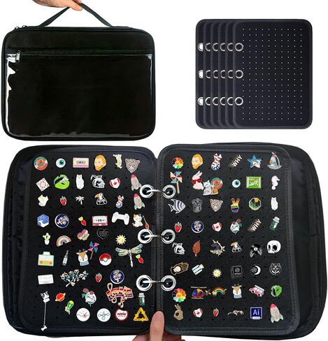 Mi Ya Mi Lai 6Blue binder+5Black Space Page,Large Transparenter Pin Books For Collectors, Enamel Pin Display Pages Pin Carrying Case, Travel Pins Display Bag(6Blue binder+5Black Spaces,Bag Only) in Kuwait
