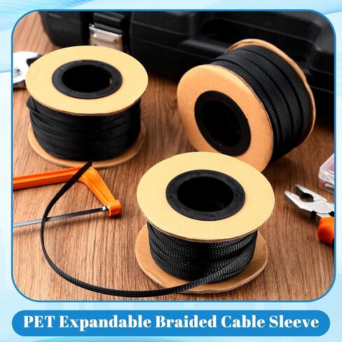 Pangda 300 Feet 1/4 Inch PET Expandable Braided Sleeving Black Braided Cable Sleeve for TV, Computer, Home Theater in Saudi Arabia
