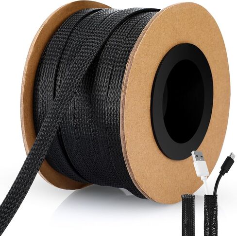 Pangda 300 Feet 1/4 Inch PET Expandable Braided Sleeving Black Braided Cable Sleeve for TV, Computer, Home Theater in Saudi Arabia