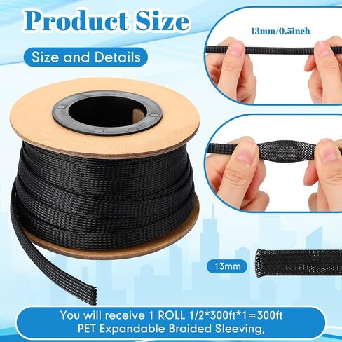 Pangda 300 Feet 1/4 Inch PET Expandable Braided Sleeving Black Braided Cable Sleeve for TV, Computer, Home Theater in Saudi Arabia