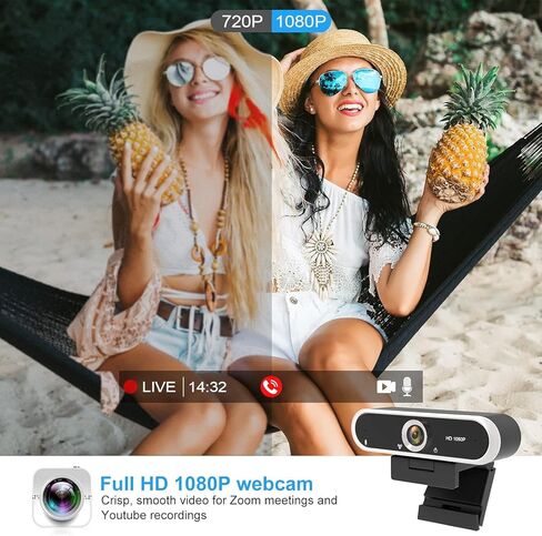 كاميرا ويب 1080 بكسل مع ميكروفون وغطاء كاميرا ويب، التوصيل والتشغيل مع تصحيح الضوء التلقائي لأجهزة الكمبيوتر المحمول والكمبيوتر المكتبي للبث المباشر لمكالمات الفيديو عبر الإنترنت ولعبة الدروس عبر الإنترنت in Kuwait