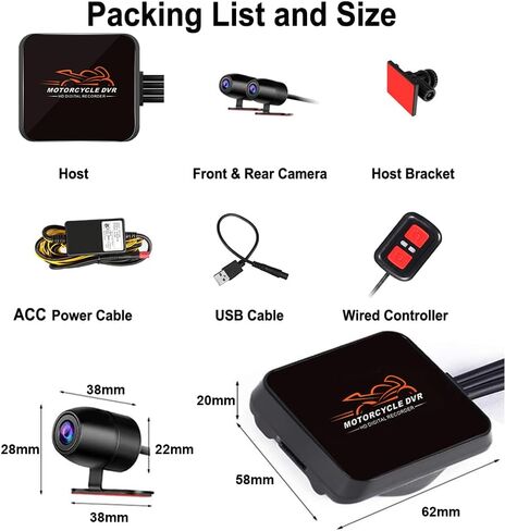 VSYSTO WiFi دراجة نارية داش كام، كامل الجسم مقاوم للماء HD 1080P أمامي وخلفي رياضي مقاوم للحوادث كاميرا DVR للدراجات النارية، رؤية ليلية G-Sensor Loop Recording in Kuwait