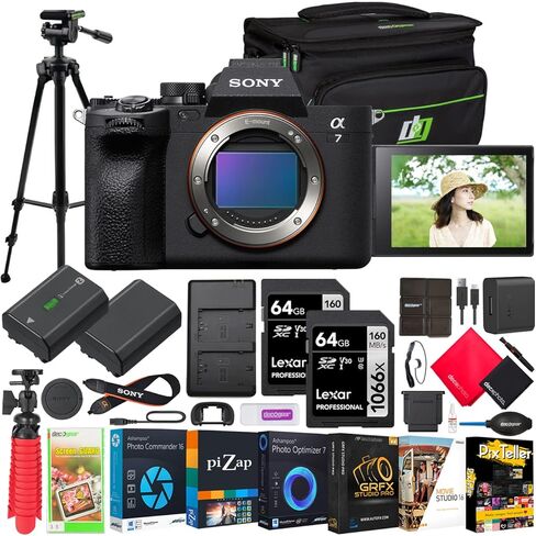 Sony a7 IV Mirrorless Full Frame Camera Body with 28-70mm F3.5-5.6 Lens Kit ILCE-7M4K/B Bundle with Deco Gear Photography Case + Tripod + Extra Battery, Dual Charger, Software and Accessories in Saudi Arabia