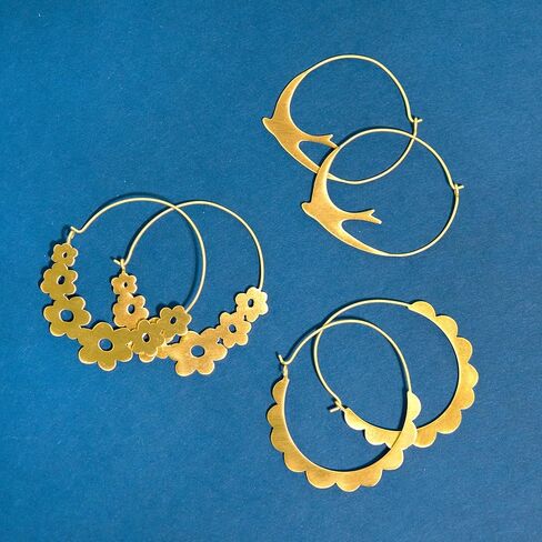 INK+ALLOY Women's Amelia Brass Circle Bird Hoop Earrings Handmade Jewelry for the Modern Bohemian, 1.75-Inch (Gold) in Saudi Arabia