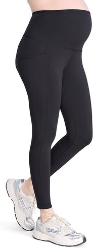 Motherhood Maternity Workout Over the Belly Pregnancy and Postpartum Leggings With Pockets Soft Active Stretchy Pants, Yoga Pants womens, 26 inch black, Small in Saudi Arabia
