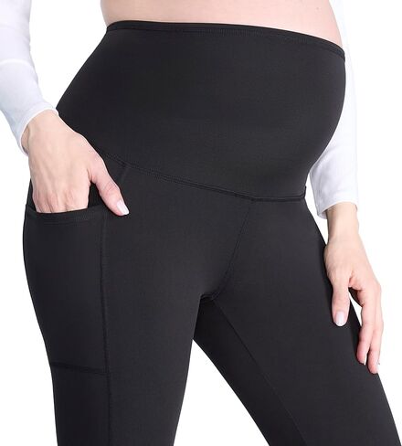 Motherhood Maternity Workout Over the Belly Pregnancy and Postpartum Leggings With Pockets Soft Active Stretchy Pants, Yoga Pants womens, 26 inch black, Small in Saudi Arabia