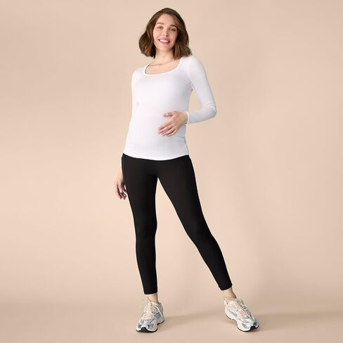 Motherhood Maternity Workout Over the Belly Pregnancy and Postpartum Leggings With Pockets Soft Active Stretchy Pants, Yoga Pants womens, 26 inch black, Small in Saudi Arabia
