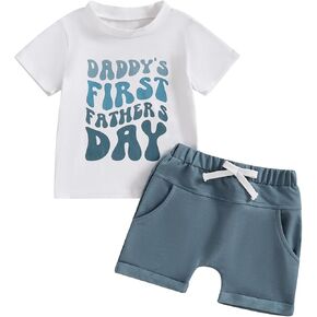 Infant Baby Boys Summer Outfit Funny Letter Short T-Shirt Rolled Elastic Short Set Toddler Clothes 6 12 18 24 Months