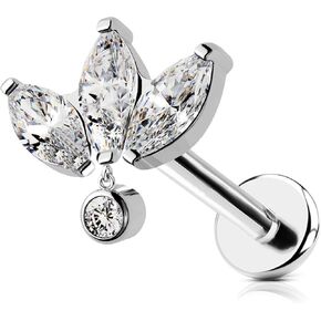 KUNASSHIR 16G Dangle Helix Piercing Jewelry Titanium Conch Earring With Round CZ Internally Threaded Labret Piercings Helix Earrings Tragus Jewelry Cartilage Studs for Women