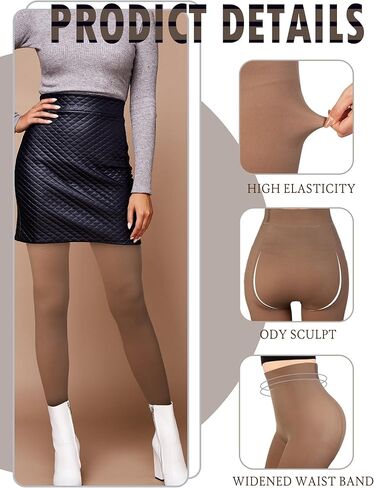 4 Pieces Fleece Lined Tights Women Leggings Fake Translucent Warm Tights Sheer Thermal Tights Winter Stockings for Women Girl (Black, Nude, Coffee, Gray,Large Size, Medium Thickness) in Saudi Arabia