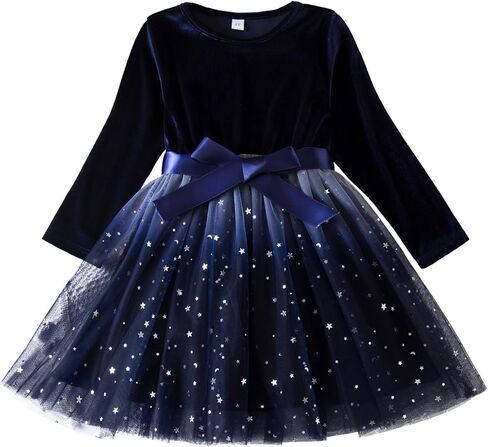 فستان أميرة كاجوال للفتيات الصغيرات بأكمام طويلة وطباعة نجوم بطول الركبة من HNXDYY in Kuwait