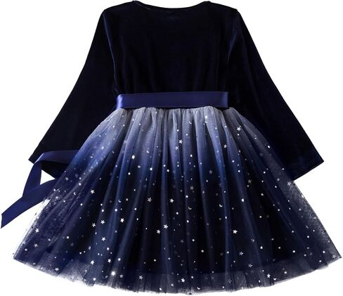 فستان أميرة كاجوال للفتيات الصغيرات بأكمام طويلة وطباعة نجوم بطول الركبة من HNXDYY in Kuwait