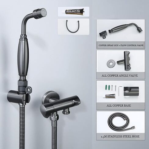 Handheld Bidet Sprayer 2 Spray Modes Baby Cloth Diaper Sprayer Single Cold Toilet Sprayer Wall Mounted Brass Handheld Sprayer Kit with Angle Valve,Brushed Gold（Blackcopper） in Kuwait