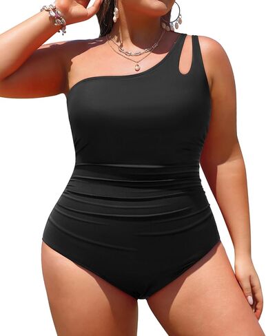 Aqua Eve Plus Size One Piece Swimsuit One Shoulder Bathing Suit Tummy Control Keyhole Swimwear in Kuwait