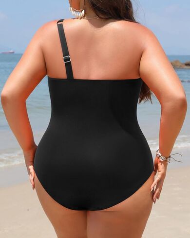 Aqua Eve Plus Size One Piece Swimsuit One Shoulder Bathing Suit Tummy Control Keyhole Swimwear in Kuwait