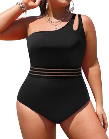 Aqua Eve Plus Size One Piece Swimsuit One Shoulder Bathing Suit Tummy Control Keyhole Swimwear in Kuwait