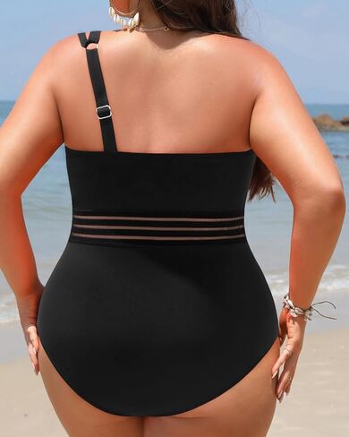 Aqua Eve Plus Size One Piece Swimsuit One Shoulder Bathing Suit Tummy Control Keyhole Swimwear in Kuwait