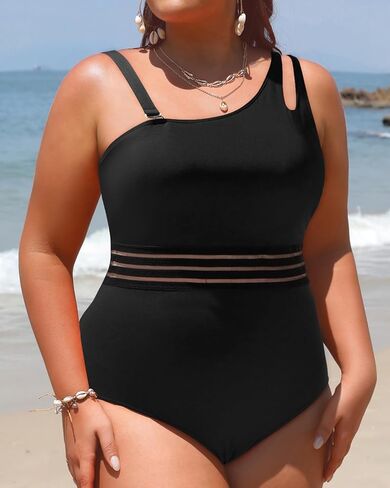 Aqua Eve Plus Size One Piece Swimsuit One Shoulder Bathing Suit Tummy Control Keyhole Swimwear in Kuwait