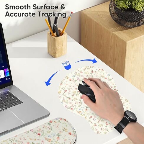 Wrist Rest Support for Mouse Pad Keyboard Set Circle Coaster Gaming Mouse Pad Ergonomic Gel Memory Foam Set for Computer, Laptop, Office, Pain Relief, Comfortably Typing Flowers KM-39 in Kuwait