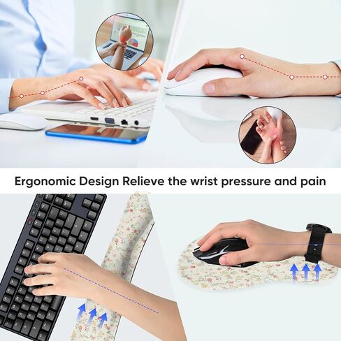 Wrist Rest Support for Mouse Pad Keyboard Set Circle Coaster Gaming Mouse Pad Ergonomic Gel Memory Foam Set for Computer, Laptop, Office, Pain Relief, Comfortably Typing Flowers KM-39 in Kuwait