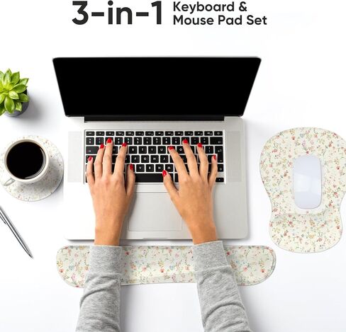Wrist Rest Support for Mouse Pad Keyboard Set Circle Coaster Gaming Mouse Pad Ergonomic Gel Memory Foam Set for Computer, Laptop, Office, Pain Relief, Comfortably Typing Flowers KM-39 in Kuwait