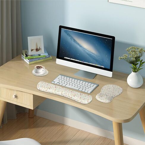 Wrist Rest Support for Mouse Pad Keyboard Set Circle Coaster Gaming Mouse Pad Ergonomic Gel Memory Foam Set for Computer, Laptop, Office, Pain Relief, Comfortably Typing Flowers KM-39 in Kuwait