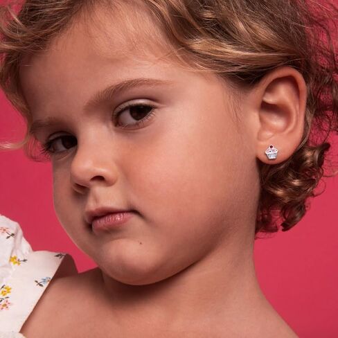 925 Sterling Silver Enamel Cupcake Screw Back Earrings for Young Girls and Pre-teens - Cupcake Girl Studs for Daily Use - Small Stud Earrings for Girls - Hypoallergenic and Lightweight Earrings in Saudi Arabia