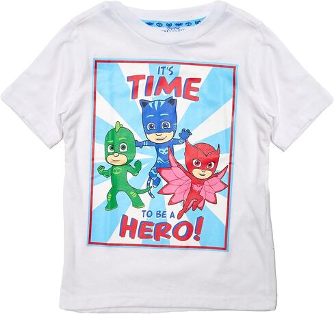 PJ Masks Boys' T-Shirts 3 Pack-Featuring Catboy, Gekko, and Owlette, White/Blue/Red, 6 in Saudi Arabia