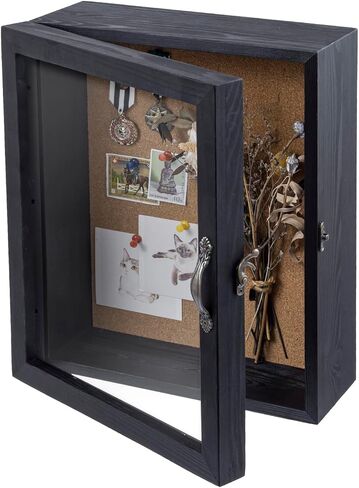 صندوق ظلال من الخشب الصلب الأسود مقاس 11 × 14 من MyGift مع دعامة من لوحة الفلين، وحقيبة عرض مثبتة على الحائط مع لوحة نافذة أمامية من الأكريليك الشفاف، ومقبض معدني ومزلاج in Saudi Arabia