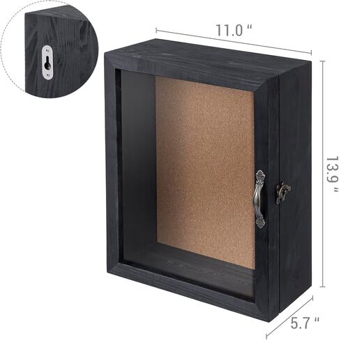 صندوق ظلال من الخشب الصلب الأسود مقاس 11 × 14 من MyGift مع دعامة من لوحة الفلين، وحقيبة عرض مثبتة على الحائط مع لوحة نافذة أمامية من الأكريليك الشفاف، ومقبض معدني ومزلاج in Saudi Arabia