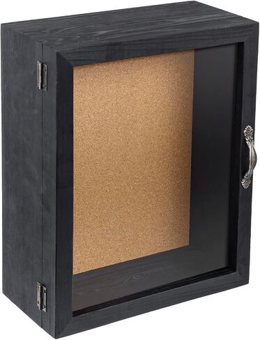 صندوق ظلال من الخشب الصلب الأسود مقاس 11 × 14 من MyGift مع دعامة من لوحة الفلين، وحقيبة عرض مثبتة على الحائط مع لوحة نافذة أمامية من الأكريليك الشفاف، ومقبض معدني ومزلاج in Saudi Arabia