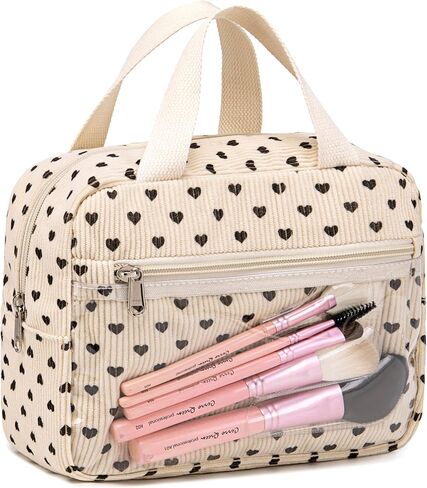 CAMTOP سروال قصير حقيبة مستحضرات تجميل للنساء الفتيات حقائب مستحضرات التجميل السفر أدوات الزينة محفظة سستة الحقيبة (قلب أسود) in Kuwait