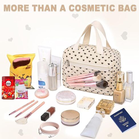 CAMTOP سروال قصير حقيبة مستحضرات تجميل للنساء الفتيات حقائب مستحضرات التجميل السفر أدوات الزينة محفظة سستة الحقيبة (قلب أسود) in Kuwait