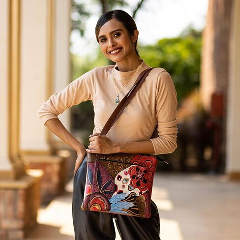 Anna by Anuschka Women's Genuine Leather Medium Multi-Compartment Cross Body | Zip-Top Organizer with Large Outside Zip-Pocket | Tribal Potpourri in Kuwait