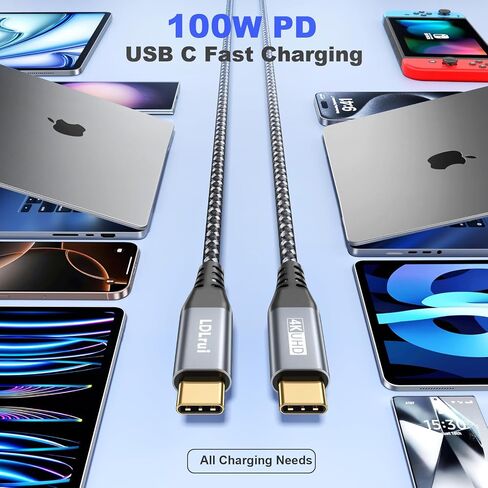 USB C to C 3.2 Gen 2×2 Cable 100W/20Gbps [6FT 2Pack] 4K Video Output Fast Charge Compatible with Thunderbolt 3/4 for iPhone 15 Pro MacBook iPad Galaxy S23 Pixel Dell LG Type C Display Monitor etc. in Kuwait