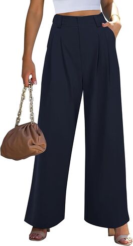 POTILI Wide Leg Pants for Women Elastic High Waisted Palazzo Pants Straight Leg Flowy Casual Work Trousers with Pockets in Saudi Arabia