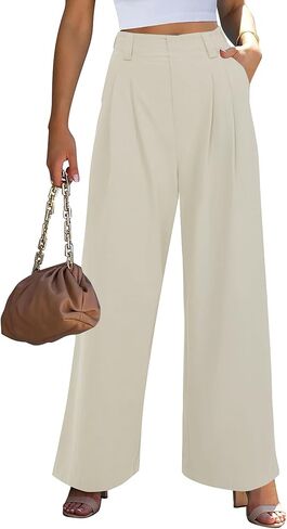 POTILI Wide Leg Pants for Women Elastic High Waisted Palazzo Pants Straight Leg Flowy Casual Work Trousers with Pockets in Saudi Arabia