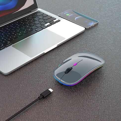 AIKOKOK Bluetooth Wireless Mouse,LED Rechargeable Silent Slim Laptop Mouse,Dual Mode(BT5.2+USB Receiver) Portable Mobile Optical Office Computer Mice for Apple Laptop/iPad Tablet/Mac/PC/Phone.(Black) in Saudi Arabia