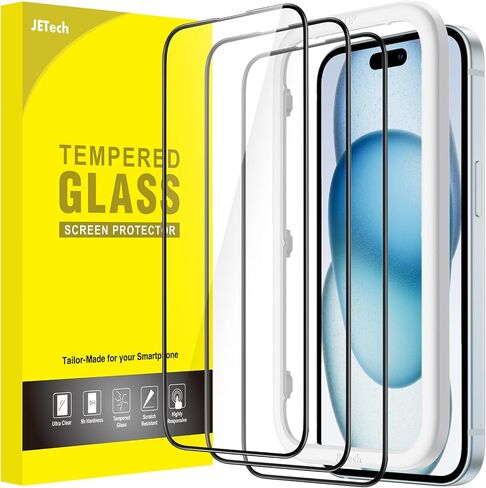 JETech Full Coverage Screen Protector for iPhone 11/XR 6.1-Inch, Black Edge, Tempered Glass Film with Easy Installation Tool, Case-Friendly, HD Clear, 3-Pack in Kuwait