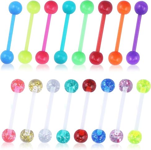 Riuziyi 12Pcs or 24Pcs Tongue Rings for Women Candy Color Ball Tongue Nipple Piercing 14G Surgical Steel Barbell Tongue Retainer Body Jewelry Bar Length 16mm in Kuwait