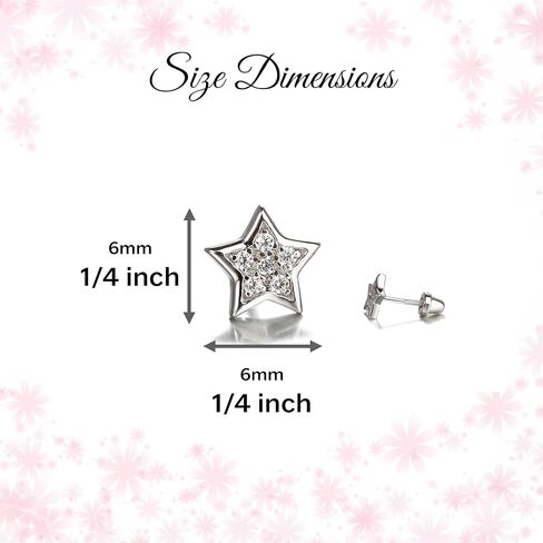 Children's Sterling Silver Star Screw Back Earrings with Tiny CZ Stones in Saudi Arabia