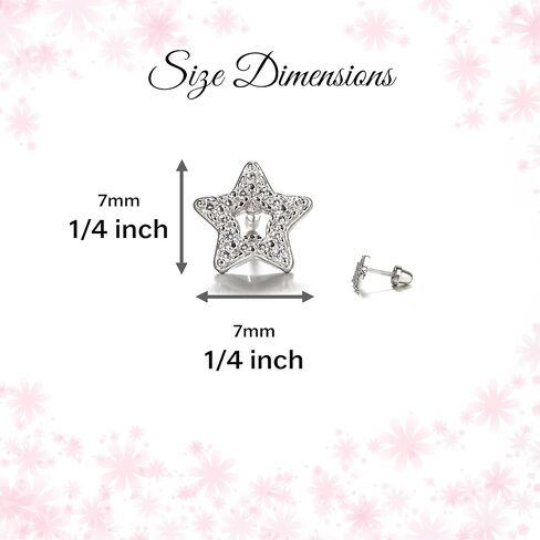 Children's Sterling Silver Star Screw Back Earrings with Tiny CZ Stones in Saudi Arabia