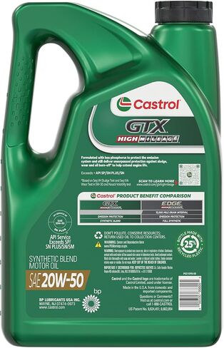 Castrol Edge High Mileage 20W-50 Advanced Full Synthetic Motor Oil, 1 Quart, Pack of 6 in Saudi Arabia