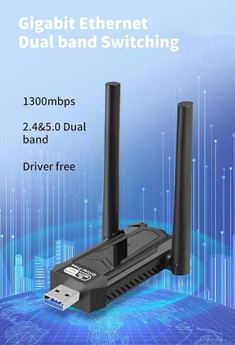 محول USB WiFi للكمبيوتر الشخصي، 1300 ميجابت في الثانية ثنائي النطاق 2.4 جيجا هرتز/400 ميجا بت في الثانية و5.8 جيجا هرتز/867 ميجا بت في الثانية 5dBi هوائي مزدوج عالي الكسب 802.11AC USB 3.0 محول واي فاي لاسلكي يدعم WIN7/8/8.1/10/11/XP/Vista/Mac OS 10.9-10.1 in Kuwait