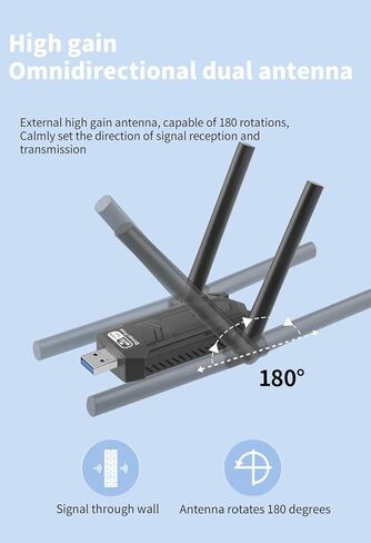 محول USB WiFi للكمبيوتر الشخصي، 1300 ميجابت في الثانية ثنائي النطاق 2.4 جيجا هرتز/400 ميجا بت في الثانية و5.8 جيجا هرتز/867 ميجا بت في الثانية 5dBi هوائي مزدوج عالي الكسب 802.11AC USB 3.0 محول واي فاي لاسلكي يدعم WIN7/8/8.1/10/11/XP/Vista/Mac OS 10.9-10.1 in Kuwait