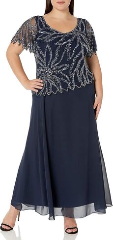 J Kara Women's Plus Size Beaded Short Sleeve Long Gown in Saudi Arabia