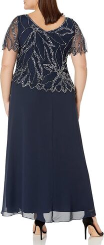 J Kara Women's Plus Size Beaded Short Sleeve Long Gown in Saudi Arabia