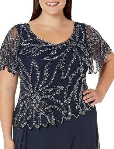 J Kara Women's Plus Size Beaded Short Sleeve Long Gown in Saudi Arabia