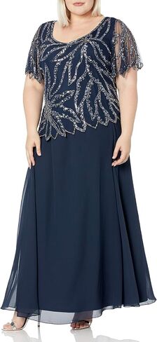 J Kara Women's Plus Size Beaded Short Sleeve Long Gown in Saudi Arabia